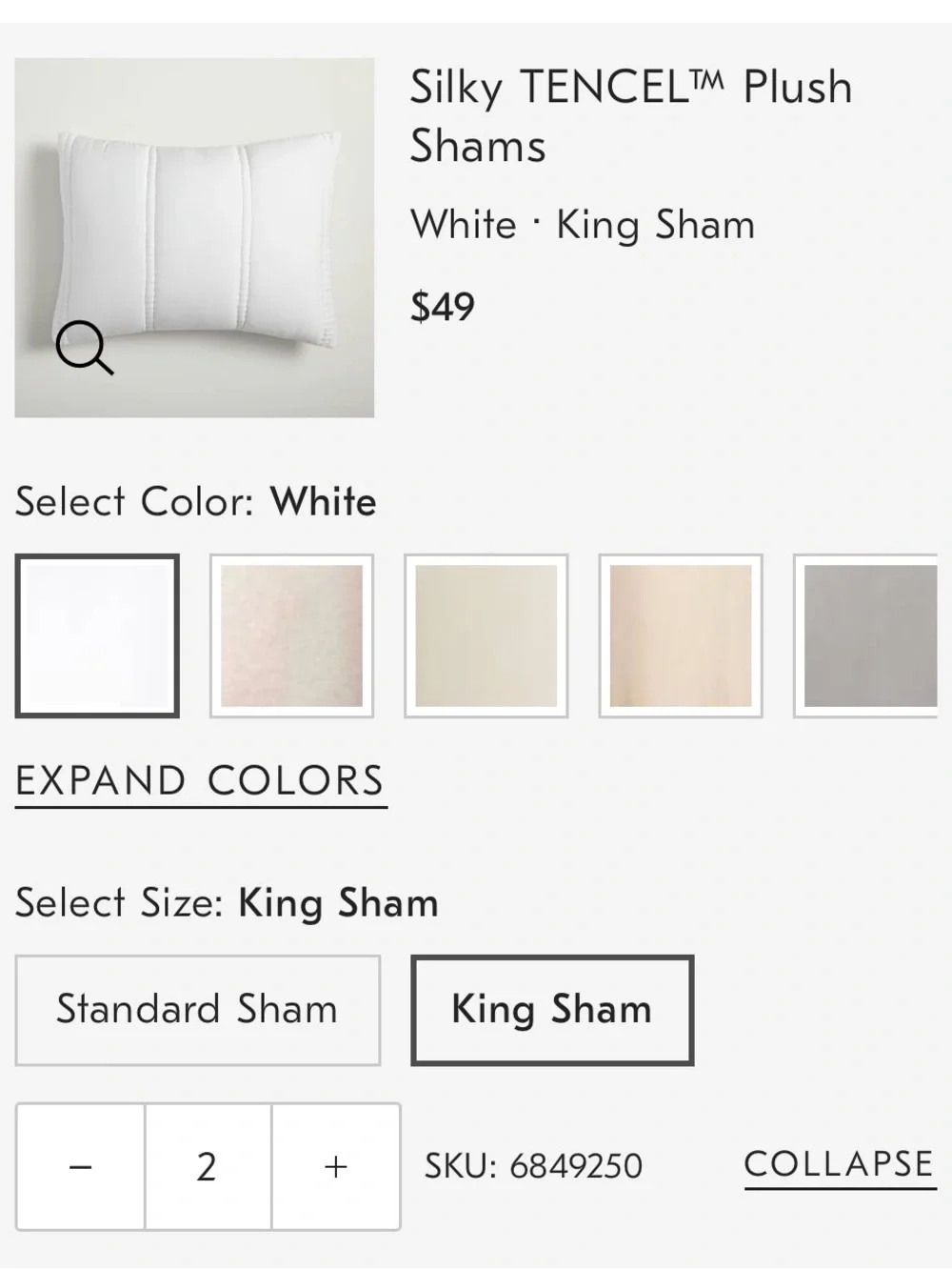 West Elm Silky TENCEL Plus Shams - King
